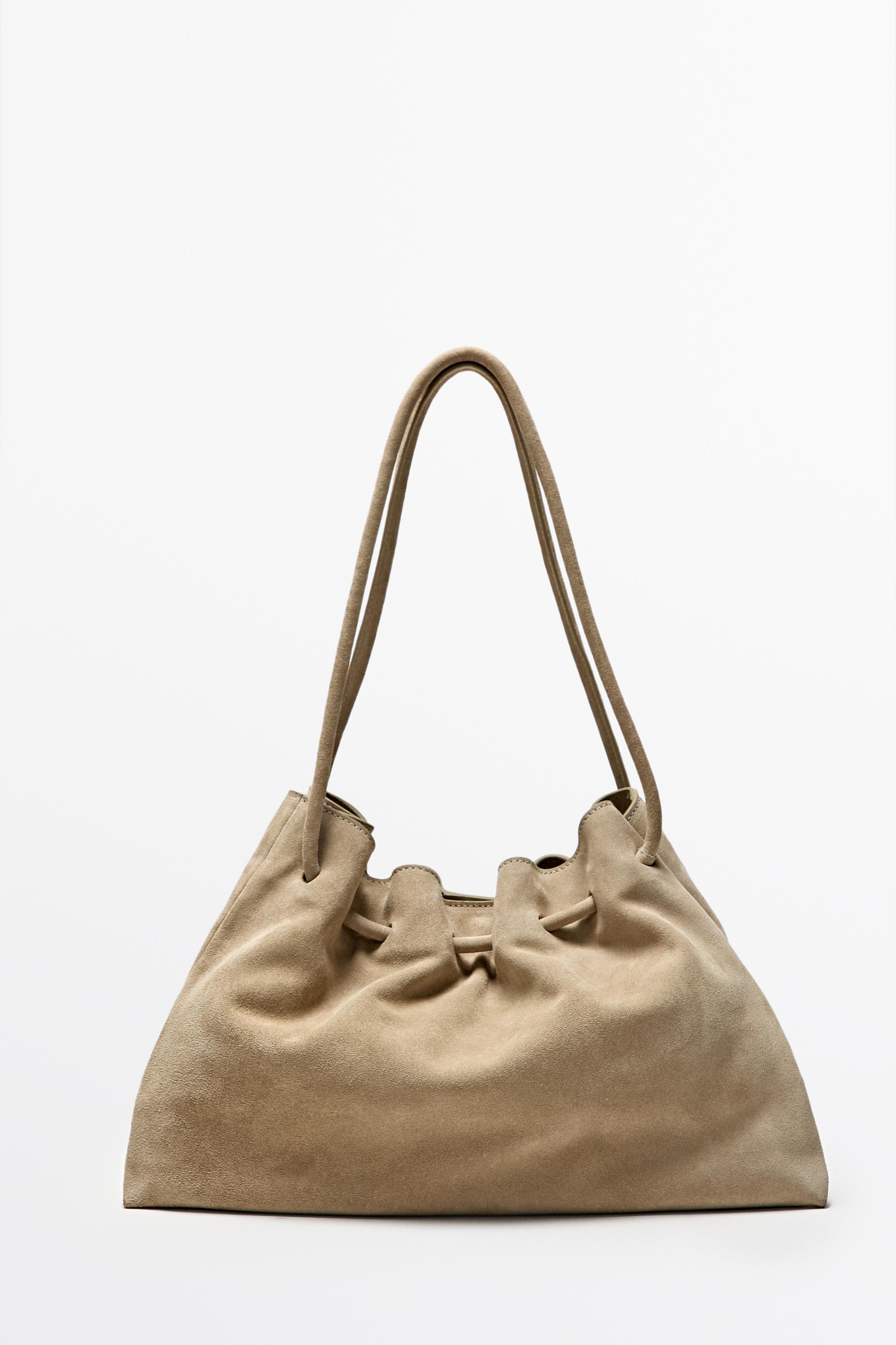 Ruched split suede leather bag